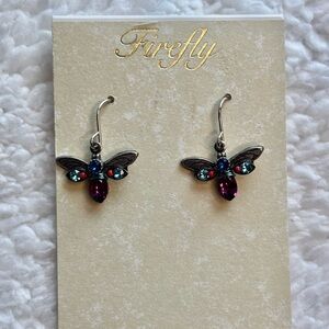 Firefly Crystal Queen Bee Silver Toned Earrings